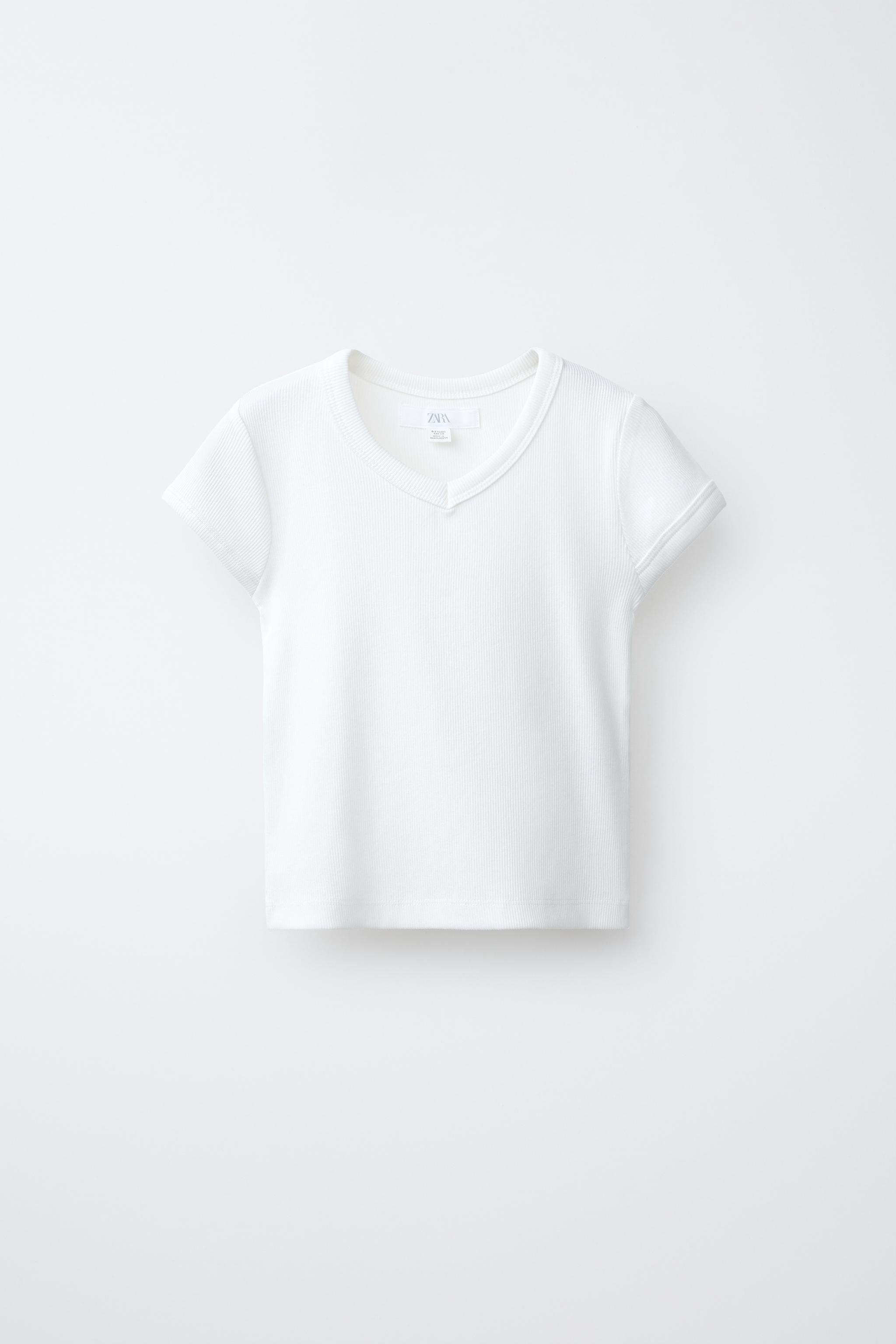 T-SHIRT CÔTELÉ COL EN V